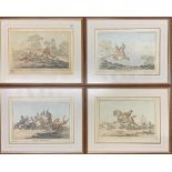 A set of four reframed hand coloured hunting caricature engravings c. 1800 by H. Humphrey, frame