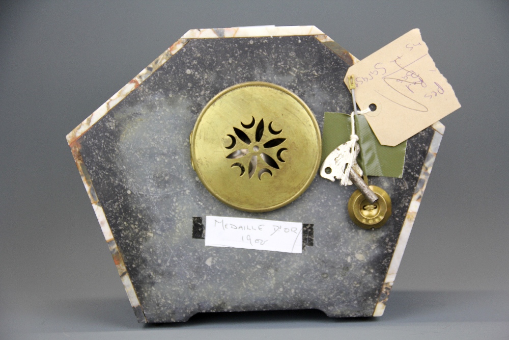 A marble and gilt decorated Art Deco clock, understood to be in working order, H. 64. W. 30.5cm. - Image 2 of 3