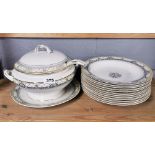 An antique Imperial porcelain, stamped Wedgwood, 'Sylvia' pattern soup tureen and 12 soup bowls.