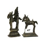 Two 18th/19th C Indian bronze figures of horses (one with rider), H. 15cm.