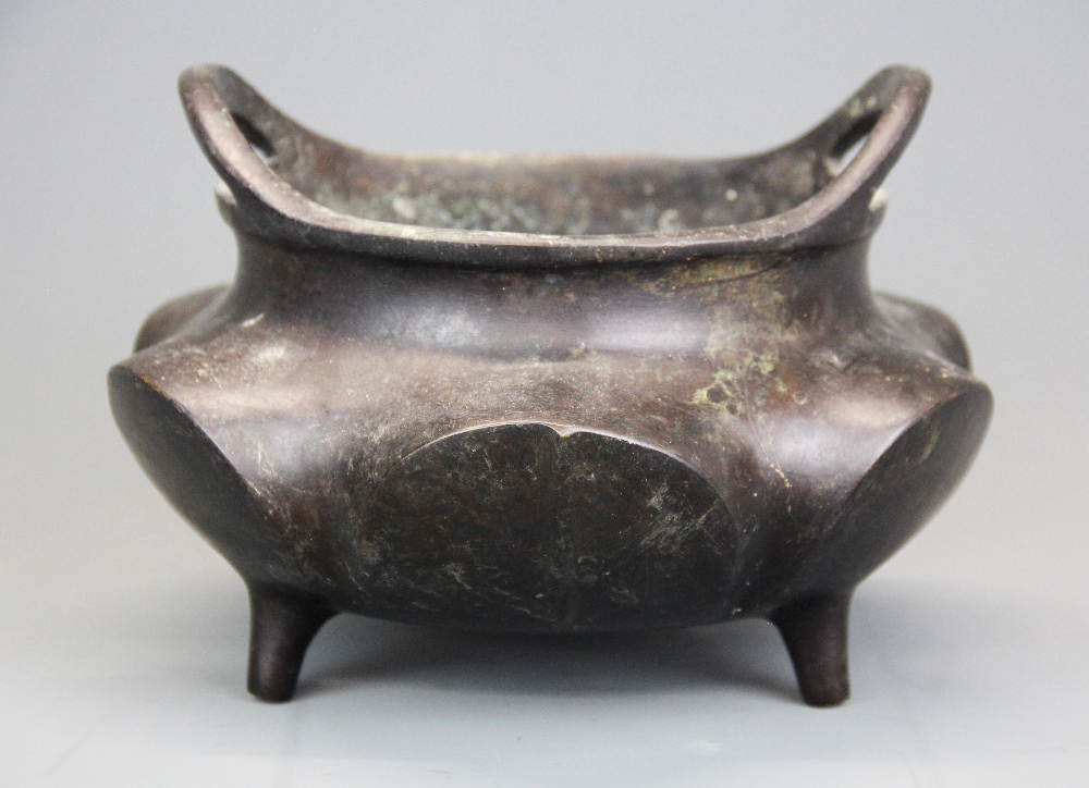 A superb Chinese bronze lotus censor with complex Ming Dynasty (1368 - 1644) mark to base for Xuande