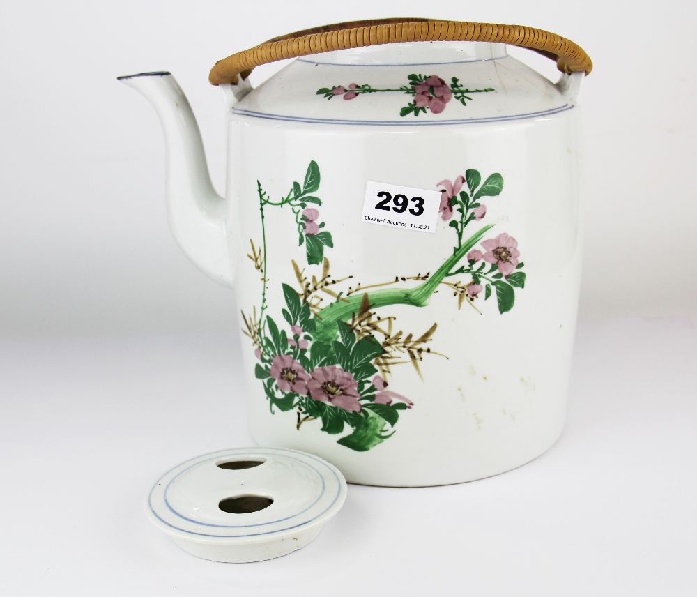 An unusually large mid 20th C. Chinese hand painted porcelain teapot, H. 32cm. - Bild 2 aus 3