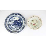 Two 18th C Chinese hand painted porcelain items, plate Dia. 24cm.