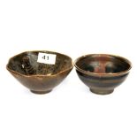 Two Chinese Song Dynasty (960 - 1279) style brown glazed bowls, largest Dia. 13cm. One with minor