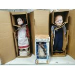Two large Aylesford porcelain collector's dolls and a Royal Doulton doll, H. 60cm.