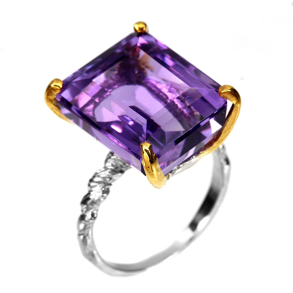 A 925 silver ring set with a large emerald cut amethyst, (N), amethyst approx. 16ct. - Bild 2 aus 2