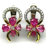 A pair of 925 silver earrings set with pear cut fancy pink sapphires and white stones, L. 2.1cm.