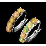 A pair of 925 silver opal set hoop earrings, L. 2cm.