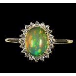 A matching 925 silver gilt cluster ring set with cabochon cut opal and white stones, (N.5).