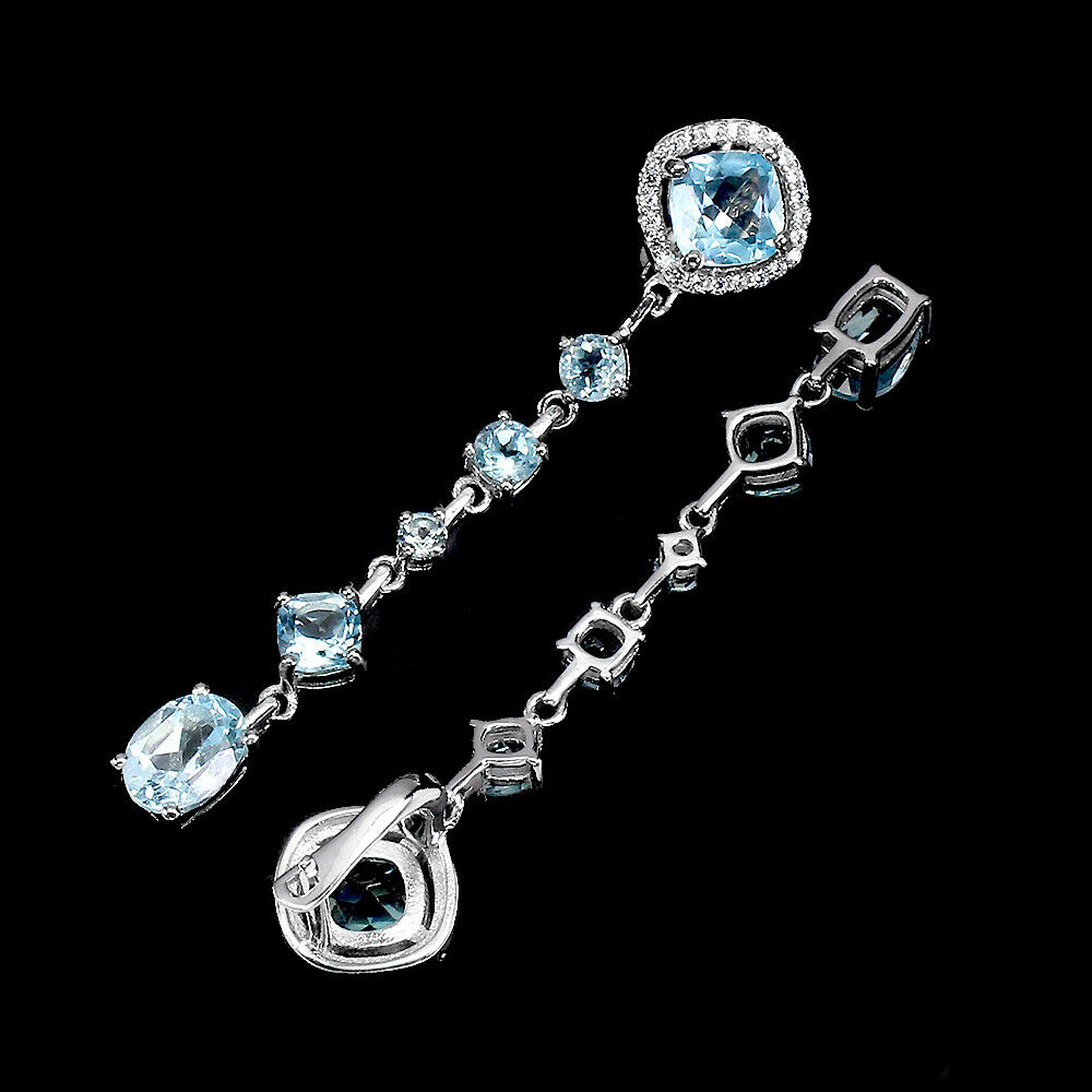 A pair of 925 silver drop earrings set with blue topaz and white stones, L. 6cm. - Bild 2 aus 2