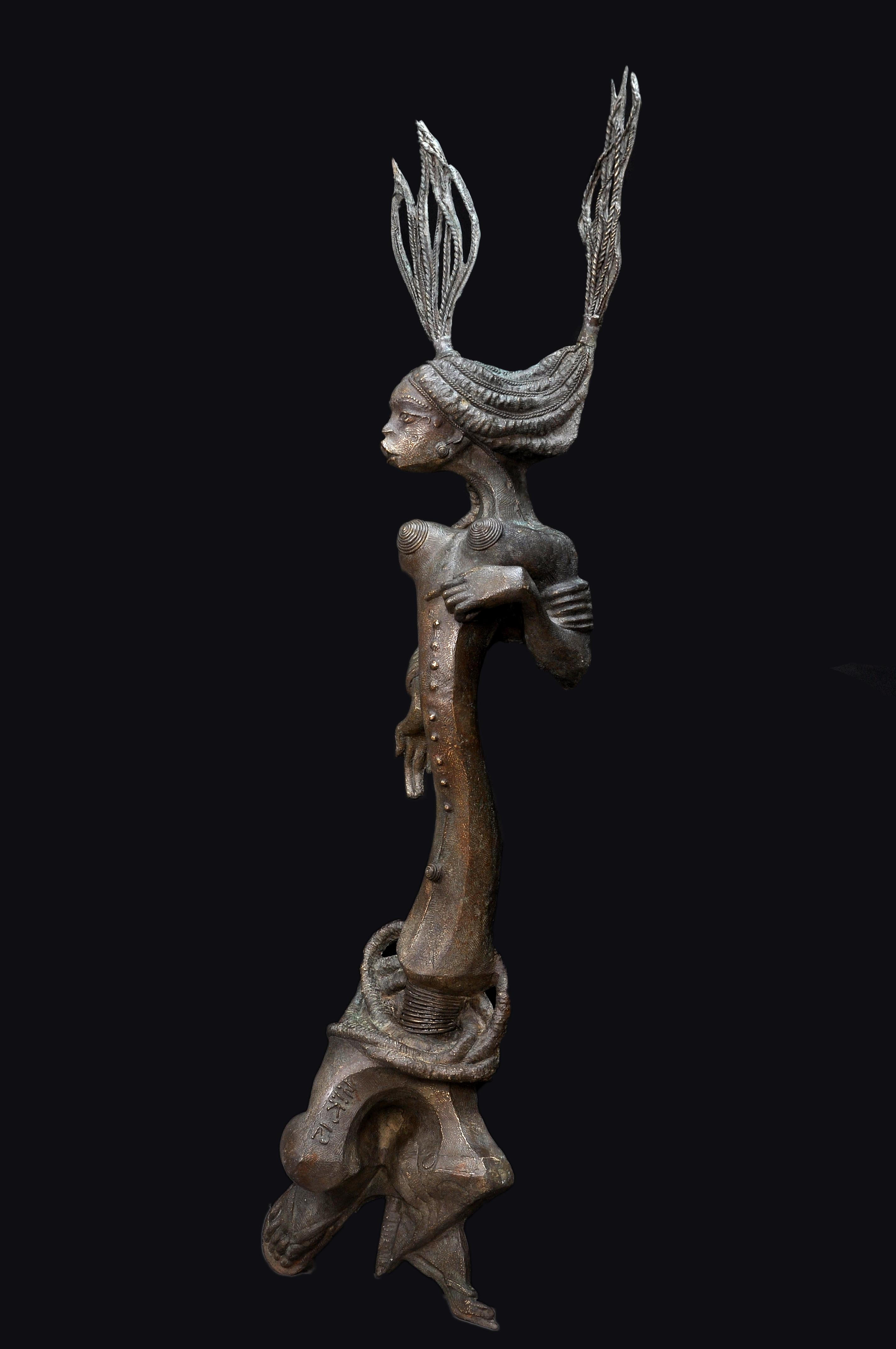 Dr. Njoku Kenneth, "Egedege", bronze sculpture, 153 x 45 x 23cm, 21kg, c. 2012. Egedege brings to - Image 2 of 3