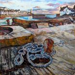 Susan Isaac, "Porthleven Harbour from the Harbour Wall", 76 x 76cm, c. 2016. An accumulation of