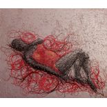 Zennia, "Because of you", string art, nails and thread on board, framed 26 x 22in. UK shipping £
