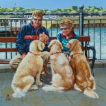 Alix Baker, "Pooches and pasties, Padstow", framed oil on canvas, 20 x 20cm (framed 36 x 36cm), c.