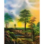 Bok Bah Ng, "Bright Dawn", framed mixed media on paper, 51 x 41cm, c. 2021. A beautiful