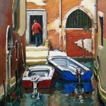 Alix Baker, "Buongiorno!, Venice", framed oil on canvas, 20 x 20cm (framed 36 x 36cm), c. 2021. So