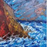 Lorraine Wiseman, "St. Govan's Cove", acrylic on canvas board, 20 x 20cm. UK shipping £35.