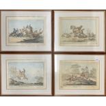 A set of four reframed hand coloured hunting caricature engravings c. 1800 by H. Humphrey, frame