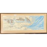 A framed map of the port of London, frame size 91 x 41cm.
