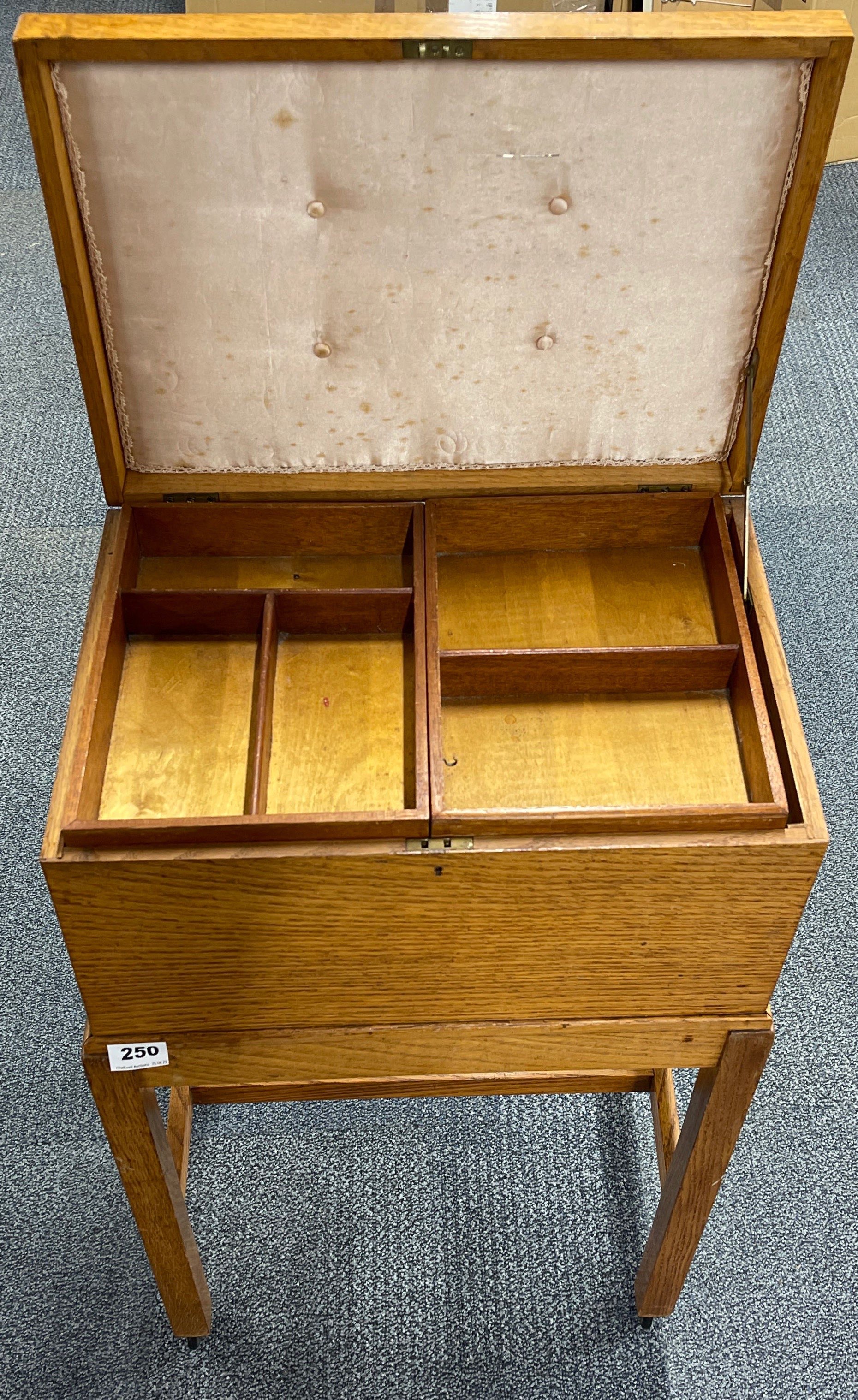 A 1930's light oak work box, 45 x 31 x 80cm. - Image 2 of 2