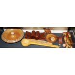 A lovely turned wooden nut bowl and other items.