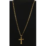 A hallmarked 9ct yellow gold necklace with a hallmarked 9ct yellow gold crucifix cross pendant, L.