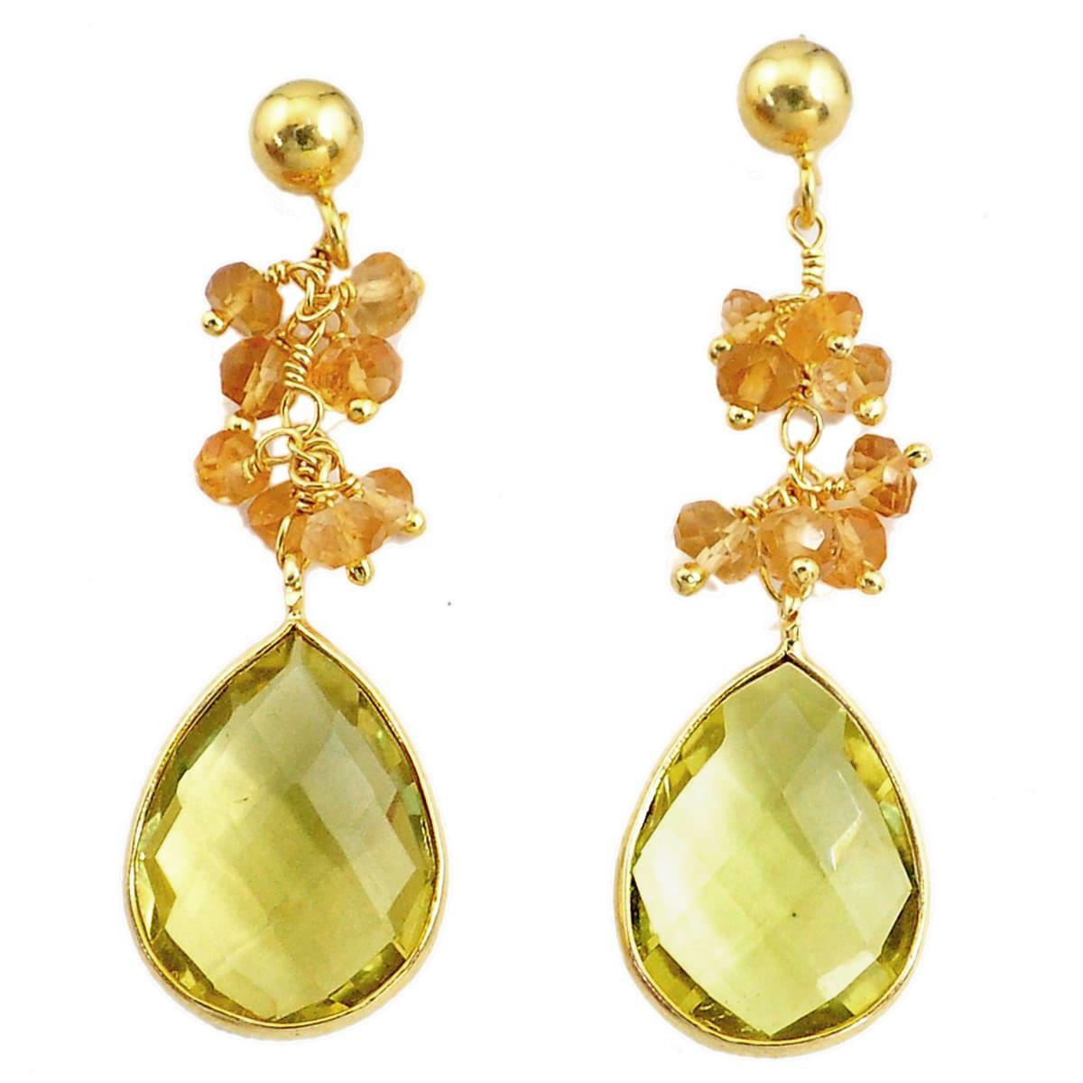 A pair of 925 silver gilt drop earrings set with citrines, L. 4cm.