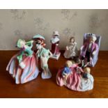 A group of seven Royal Doulton figurines, 'Darby' (HN2924), 'Miss Muffett' (HN1938), 'Sophie' (