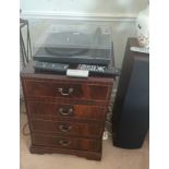 A Denon Hi-Fi amplifier with a Cambridge audio CD player and Pro-Ject deck and pair of KEF