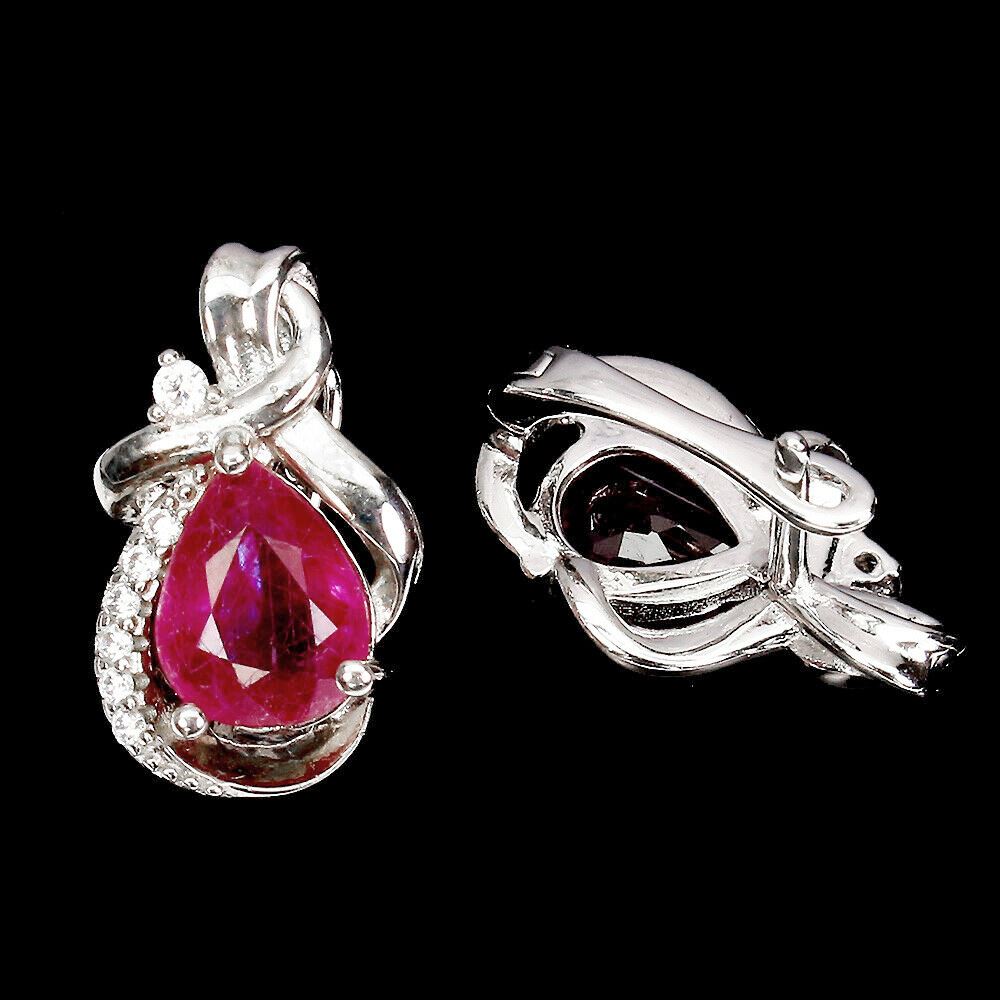 A pair of 925 silver ruby and white stone set earrings, L. 2cm. - Bild 2 aus 2