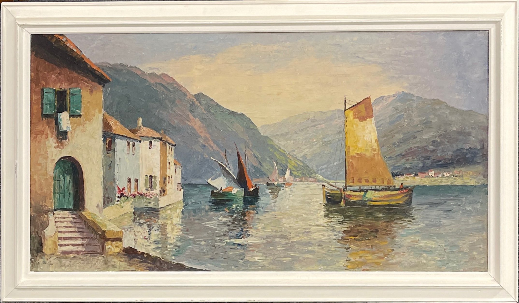 A large 1960's framed oil on canvas of the Italian lakes with indistinct signature 'Claude Ga?',