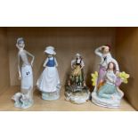 A Lladro figure of a girl with geese (H. 26cm) together with a Nao figure, a Capo-Di-Monte figure