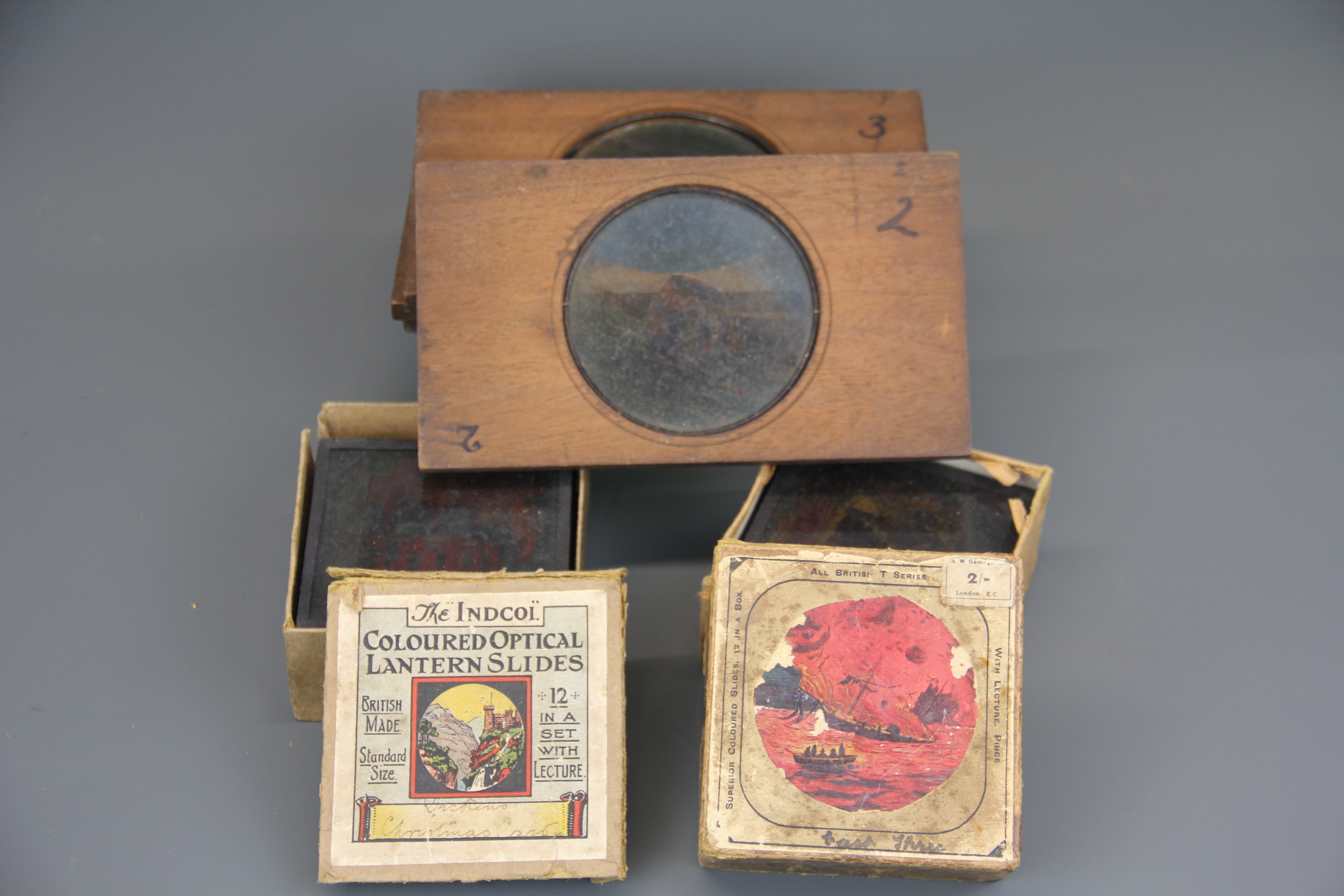 A Victorian Husband and sons brass and tin magic lantern projector with some lantern slides. - Image 3 of 3