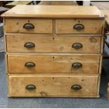 A Victorian five drawer pine chest with cup handles, 91 x 43 x 81cm.