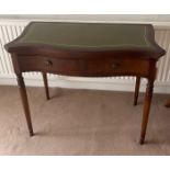 A leather topped folding mahogany desk/tea table, W. 90 x 45 x 75cm.