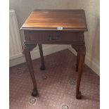 A ball and claw foot single drawer mahogany side table, 51 x 46 x 76cm.