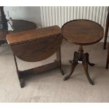 A small drop leaf oak side table with a mahogany veneered wine table.