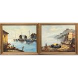 A pair of 1960's framed oils on board of Mediterranean seas, frame size 69 x 59cm.