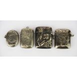 A group of three hallmarked silver vesta cases, together with an Art Nouveau style silver plated