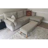 A contemporary high quality upholstered corner sofa and matching footstool, L. 270 x 170.