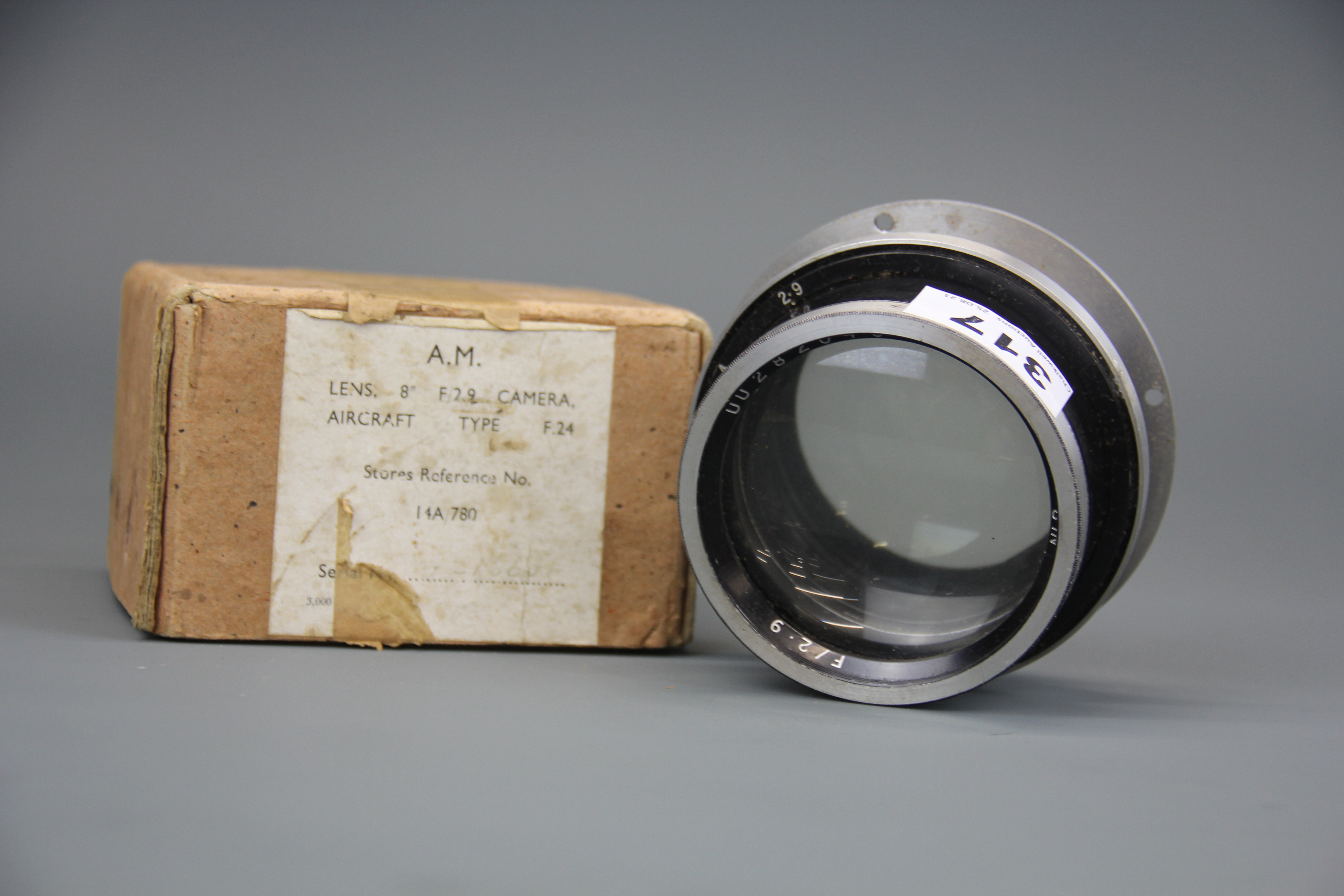 An Air Ministry Dallmayer 8 in F/2.9 camera lens aircraft type f24,14a 780 with original box. - Image 4 of 4