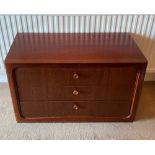 A pair of mahogany bedside cabinets and matching three drawer chest, bedside cabinet 55 x 51 x