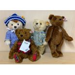 A group of four Steiff bears including Angus with certificate, H. 29cm.