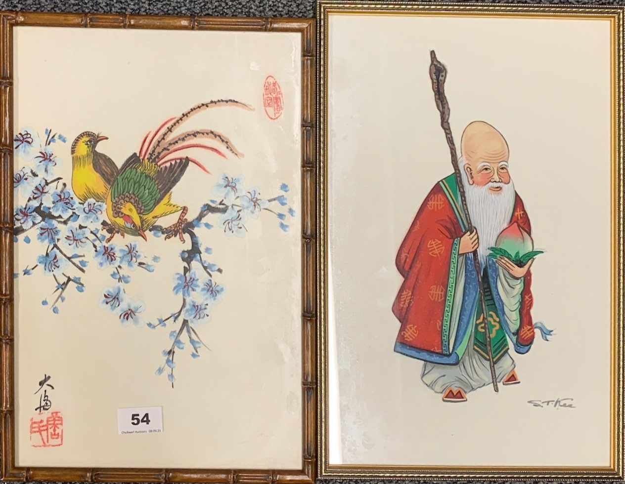 Two Chinese framed watercolours on silk, frame size 27 x 38cm.