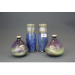 A pair of Royal Doulton stoneware vases, H. 18cm. together with a pair of Continental porcelain