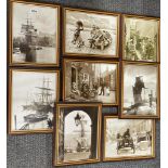 Eight framed monochrome reproduction prints by Victorian photographer Frank Meadow Sutcliffe (