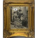 A gilt framed 19th C Paul Wagner silk picture, frame size 32 x 37cm.