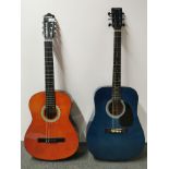 A Stagg handmade Western guitar and a Clifton handmade classical guitar.