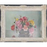 A large signed oil on canvas still life of flowers signed M. E. Wilson, frame size 93 x 71cm.