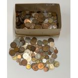 A box of mixed coins.